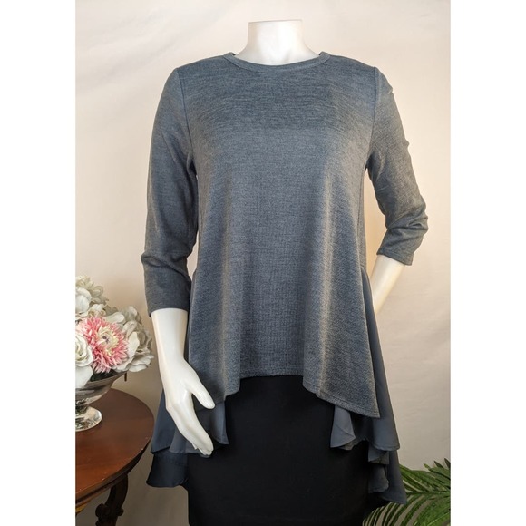 DG2 Diane Gilman Hi-Low Top w/Pleated Back Flowy Dramatic 3/4 Sleeve Size Small - Picture 5 of 12